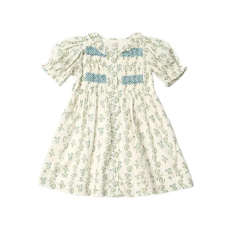 Heavy Industry High-end Embroidery Smocking Children Shirt Princess Dress