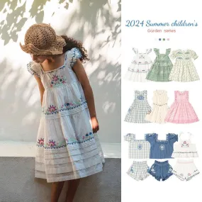 Heavy Industry High-end Embroidery Smocking Children Shirt Princess Dress