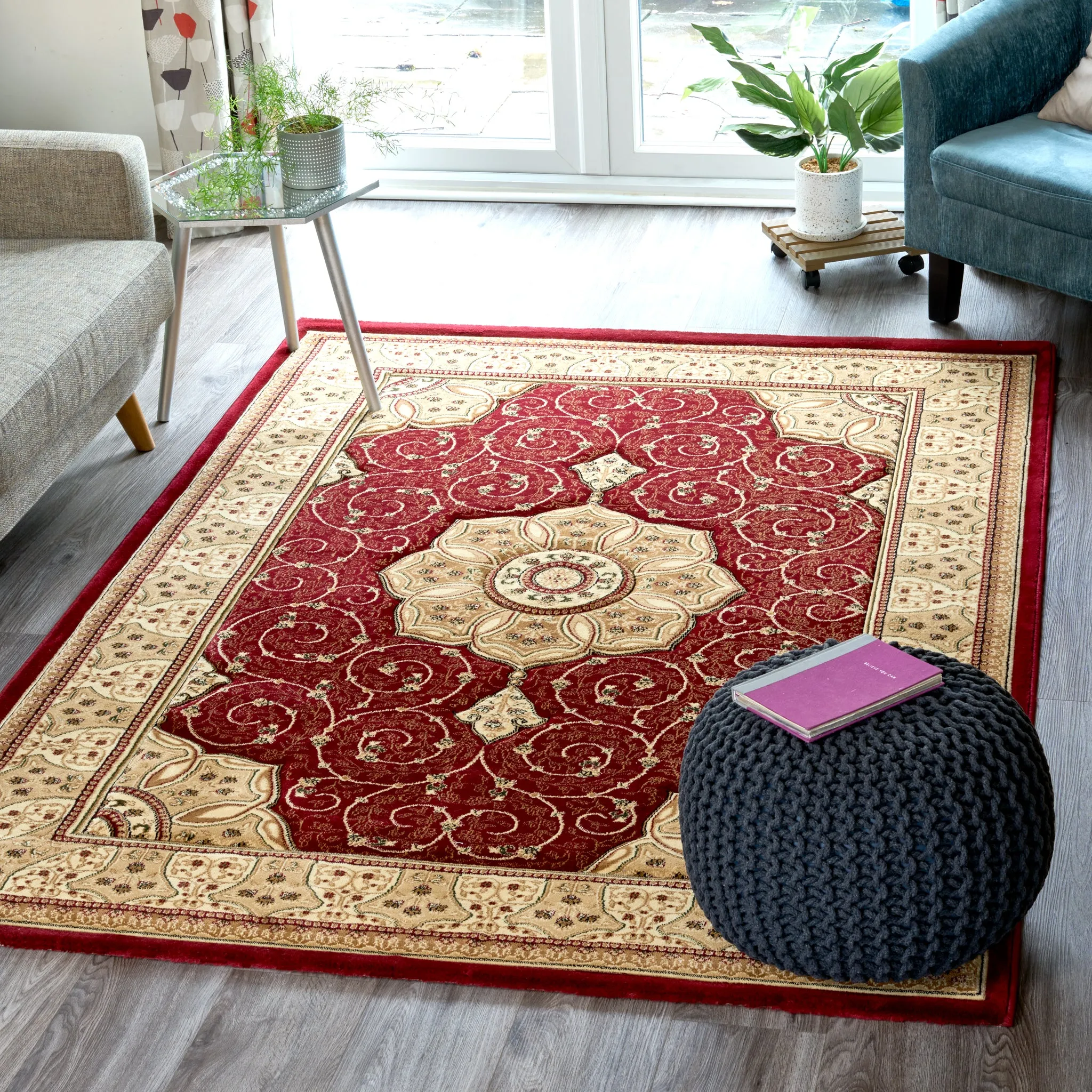 Heritage Hand Carved Red Rug - Washington