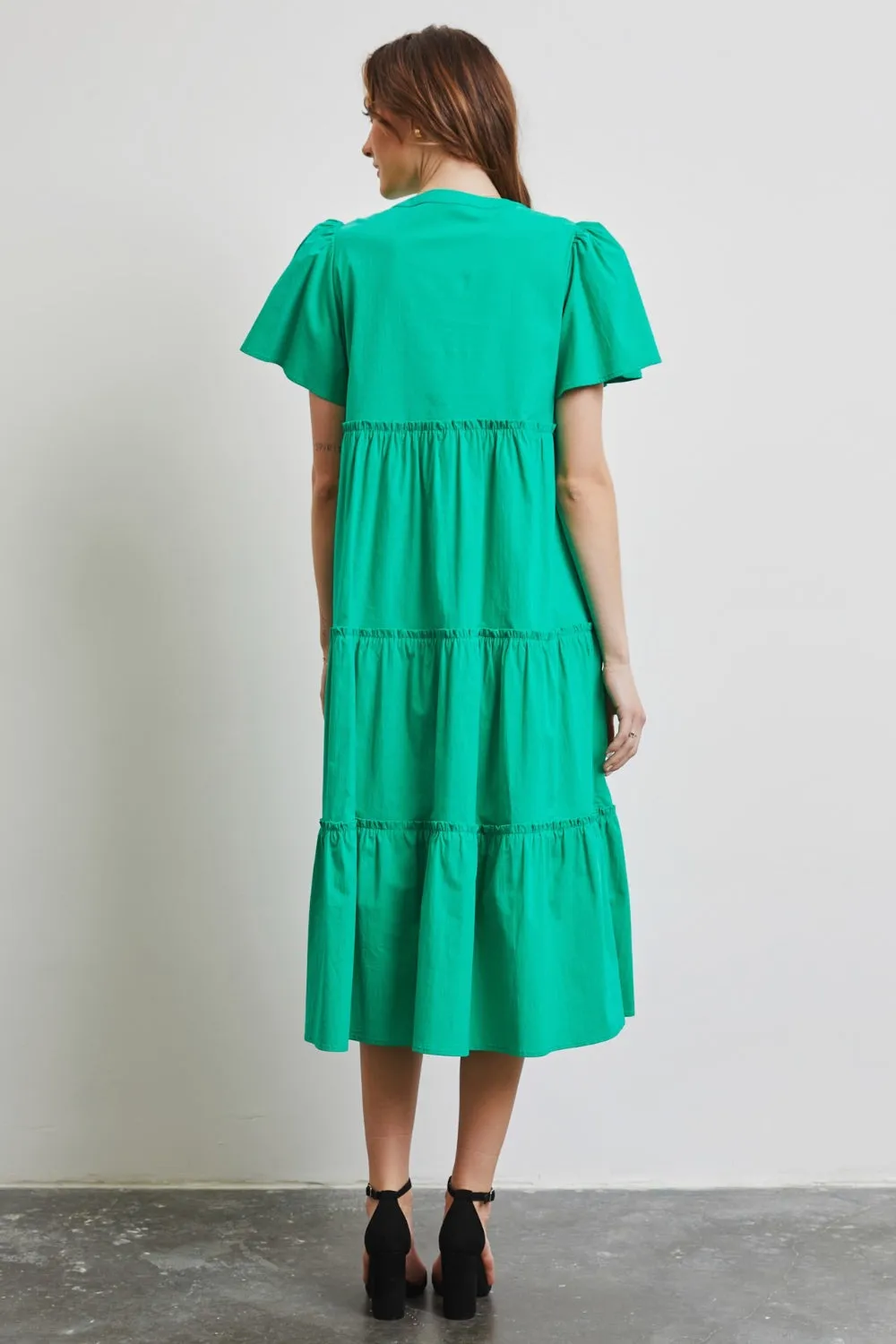 HEYSON Full Size Cotton Poplin Ruffled Tiered Midi Dress