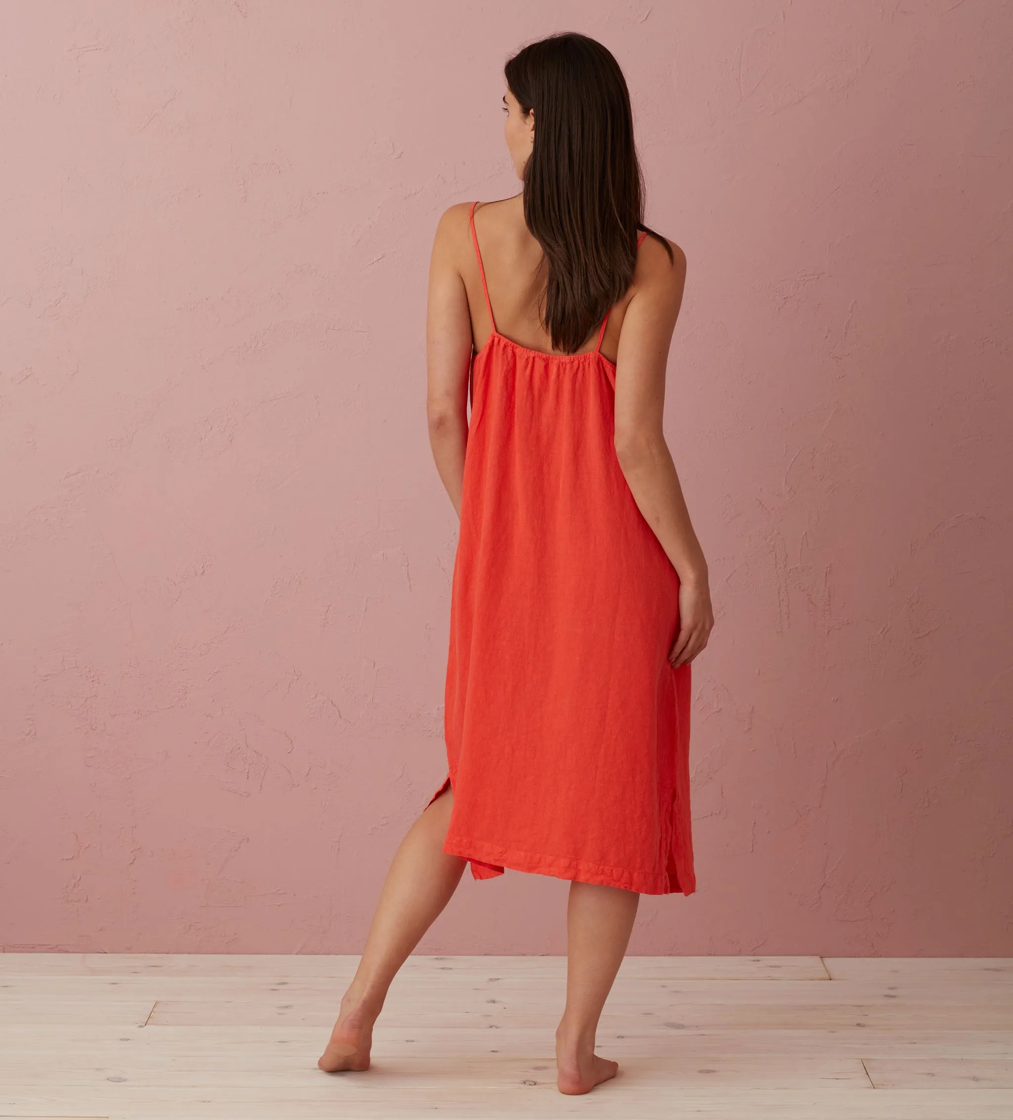 Hot Coral Alice 100% Linen Cami Nightie