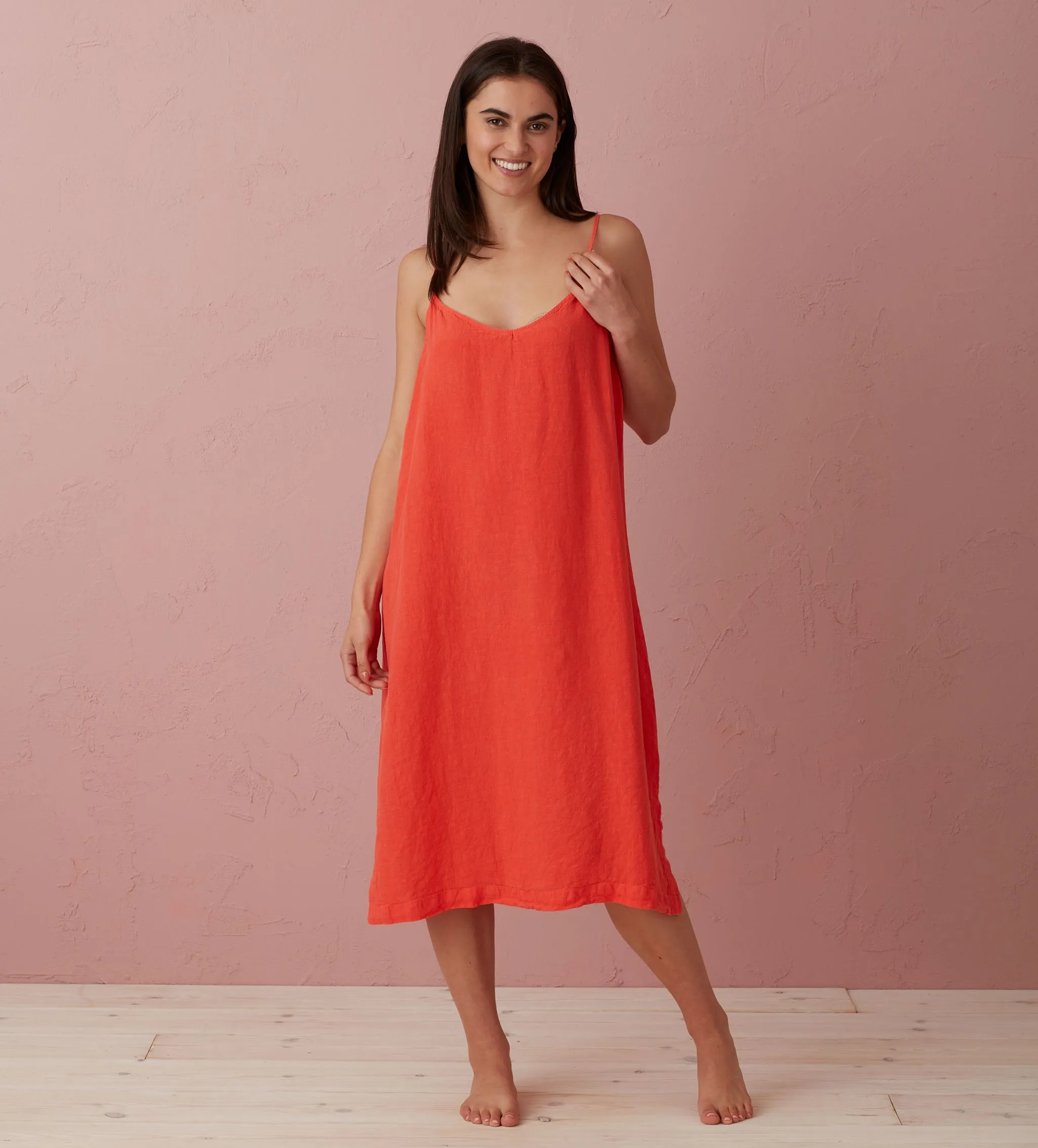 Hot Coral Alice 100% Linen Cami Nightie