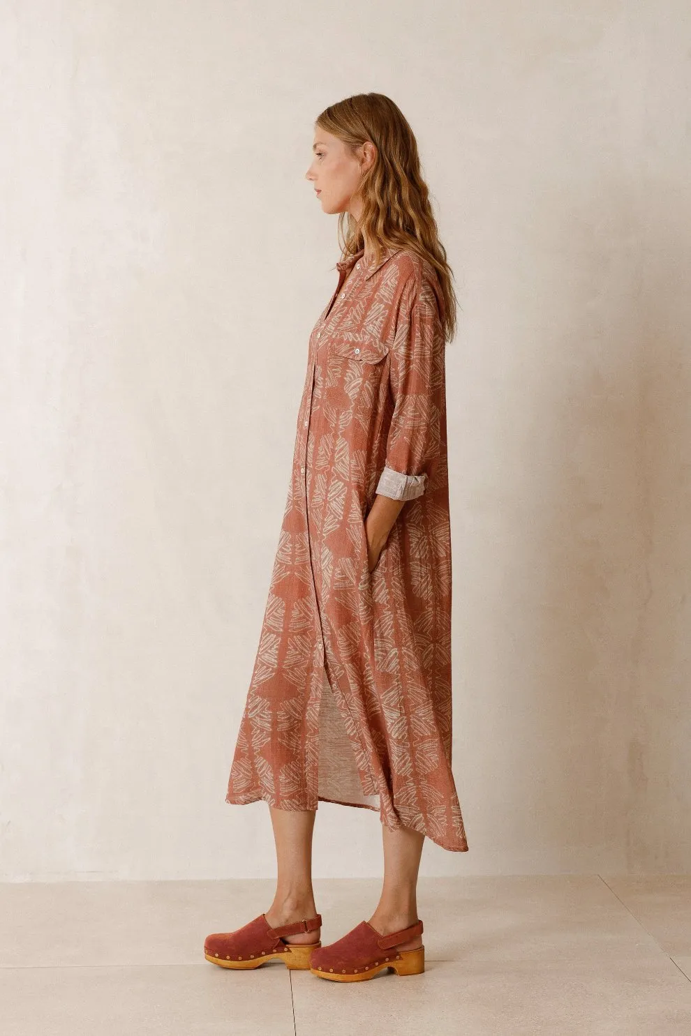 Indi & Cold Textured Shirt Dress Vintage Pink