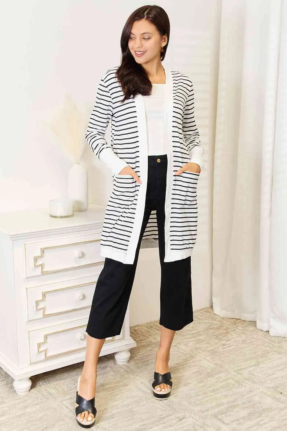 Jada Striped Open Front Longline Cardigan