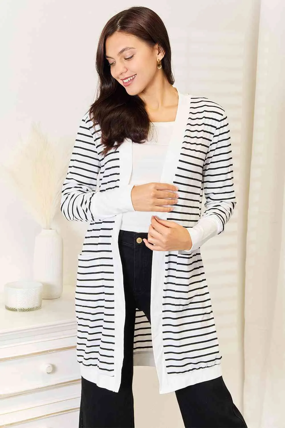 Jada Striped Open Front Longline Cardigan