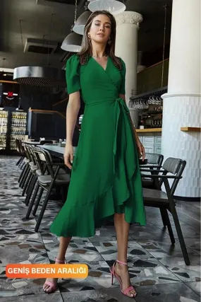 Janes Double Breasted Neck Belted Midi Dress