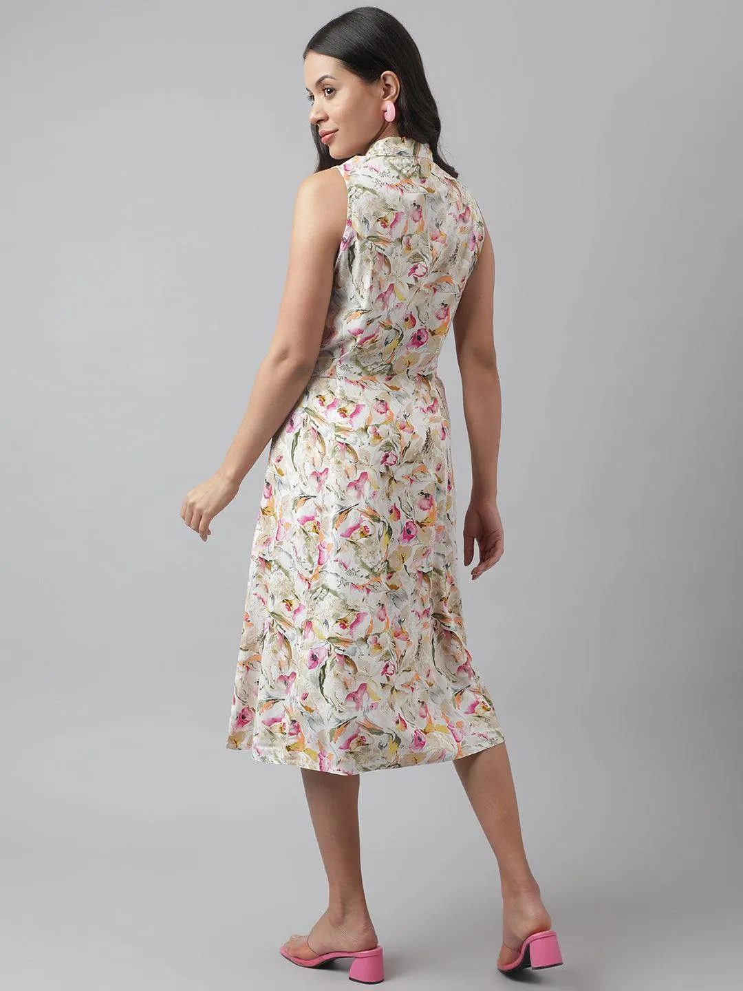 Jashvi Rayon Cream A-Line Floral Printed Midi Dress