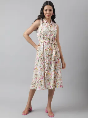 Jashvi Rayon Cream A-Line Floral Printed Midi Dress