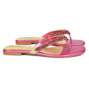 Jazlyn Flat Diamante Flip Flop Sandals Thong Summer Shoes in Pink