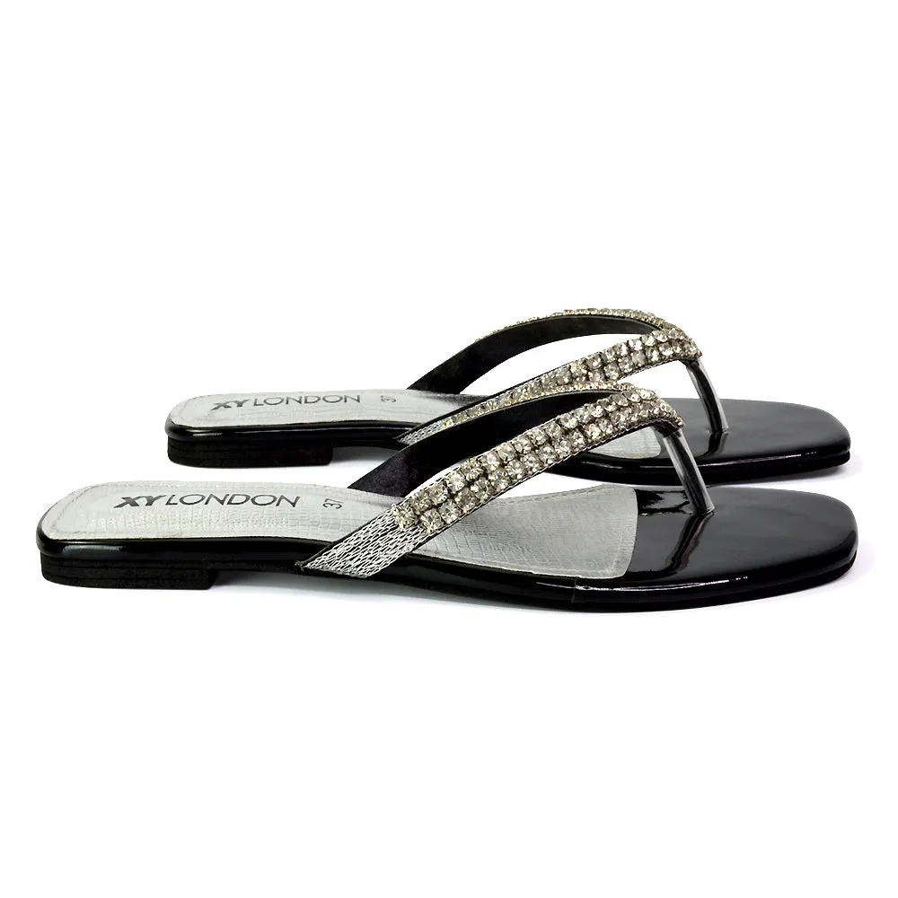 Jazlyn Flat Diamante Flip Flop Sandals Thong Summer Shoes in Pink