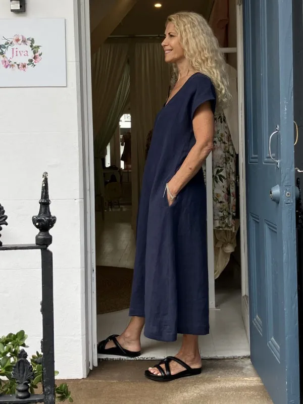 Jiva Linen Greta Dress - Navy