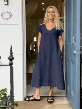 Jiva Linen Greta Dress - Navy