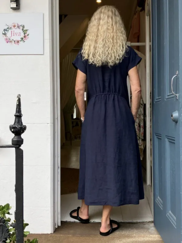 Jiva Linen Greta Dress - Navy