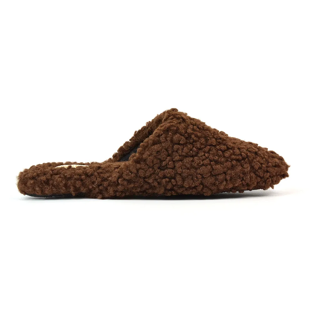 Jody Borg Cosy Slip On Closed Round Toe Mule Flat Slippers in Brown