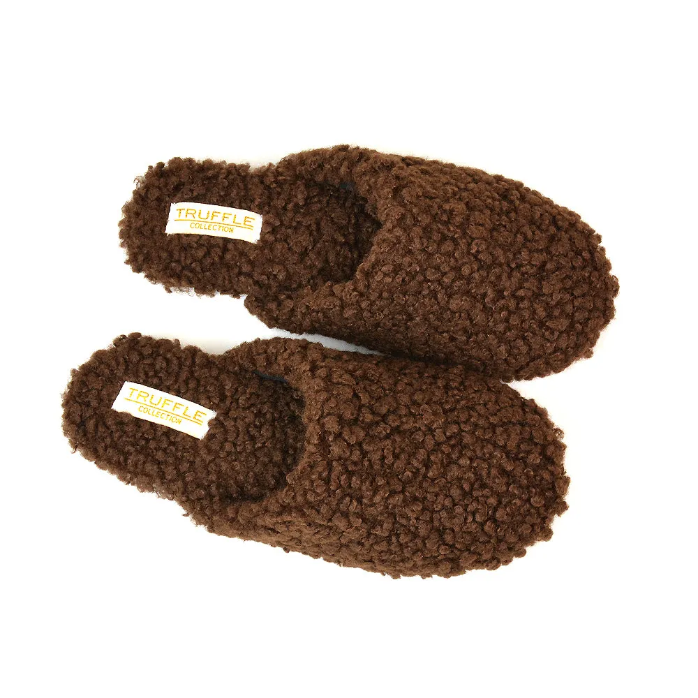 Jody Borg Cosy Slip On Closed Round Toe Mule Flat Slippers in Brown