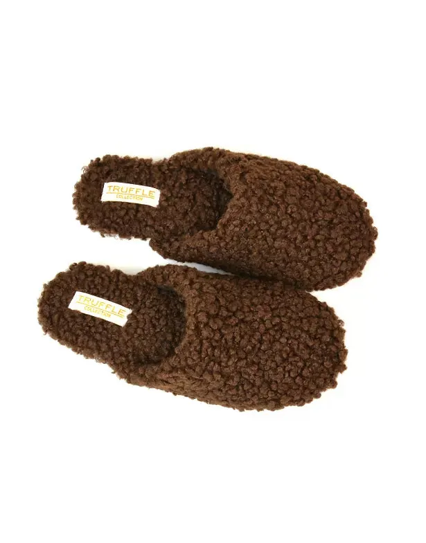 Jody Borg Cosy Slip On Closed Round Toe Mule Flat Slippers in Brown