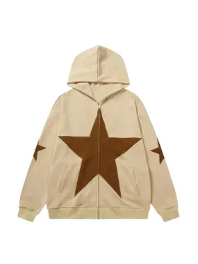 Joskaa Star Patchwork Zip Up Oversized Hoodie