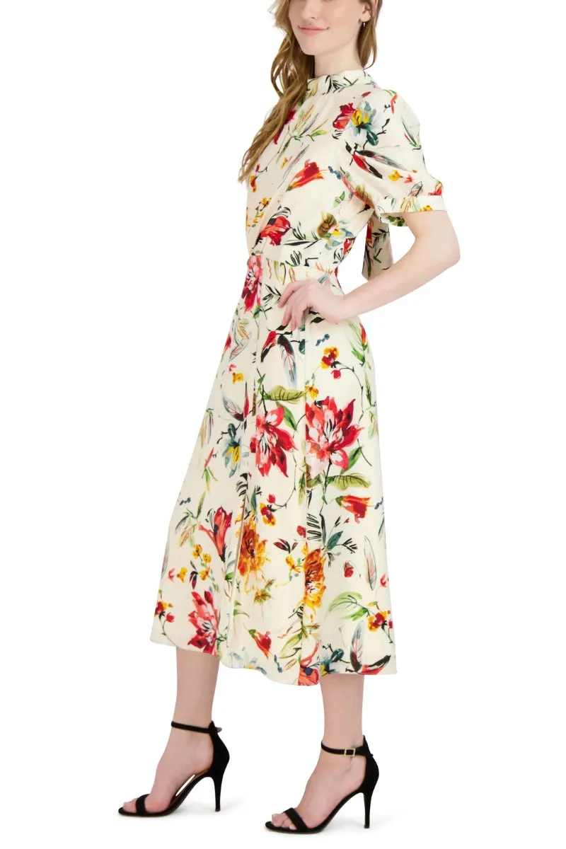 Julia Jordan Floral Mock Neck Linen Dress