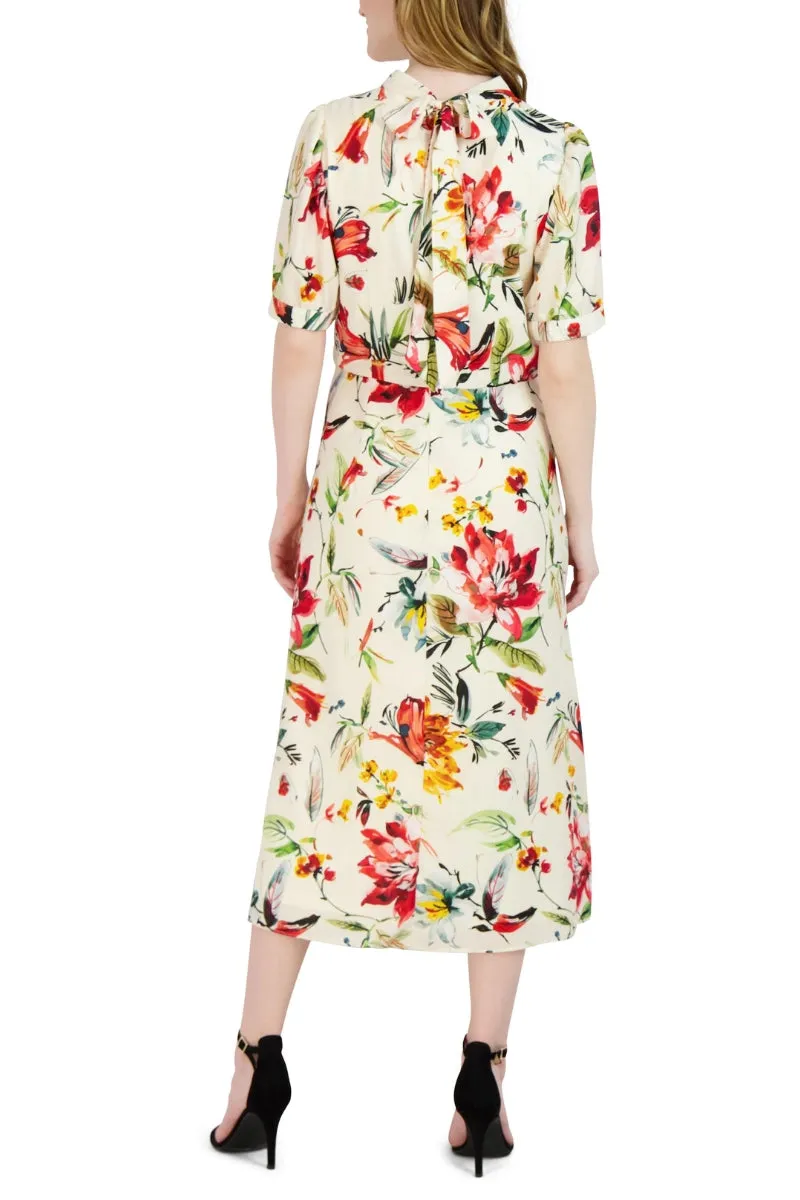 Julia Jordan Floral Mock Neck Linen Dress