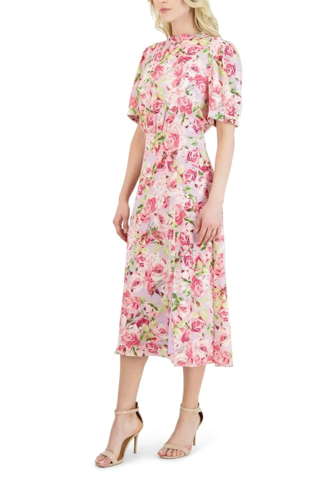 Julia Jordan Mock Neck Balloon Sleeve Midi Dress