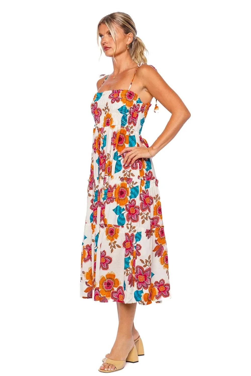 Kamina Flora Marbella Smocked Midi Dress