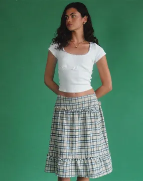 Kasya Midi Skirt in Pastel Blue Tartan