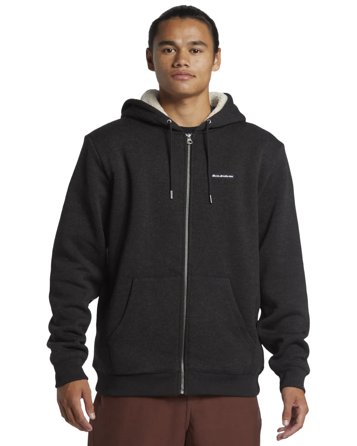 Keller Zip Sherpa Hooded Jacket in Black Heather