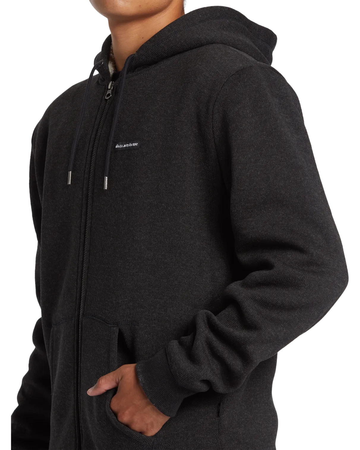 Keller Zip Sherpa Hooded Jacket in Black Heather