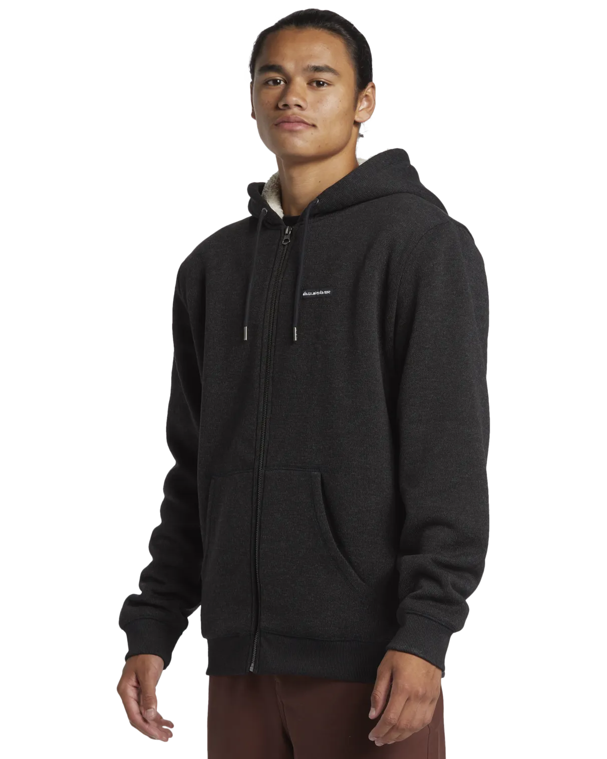 Keller Zip Sherpa Hooded Jacket in Black Heather