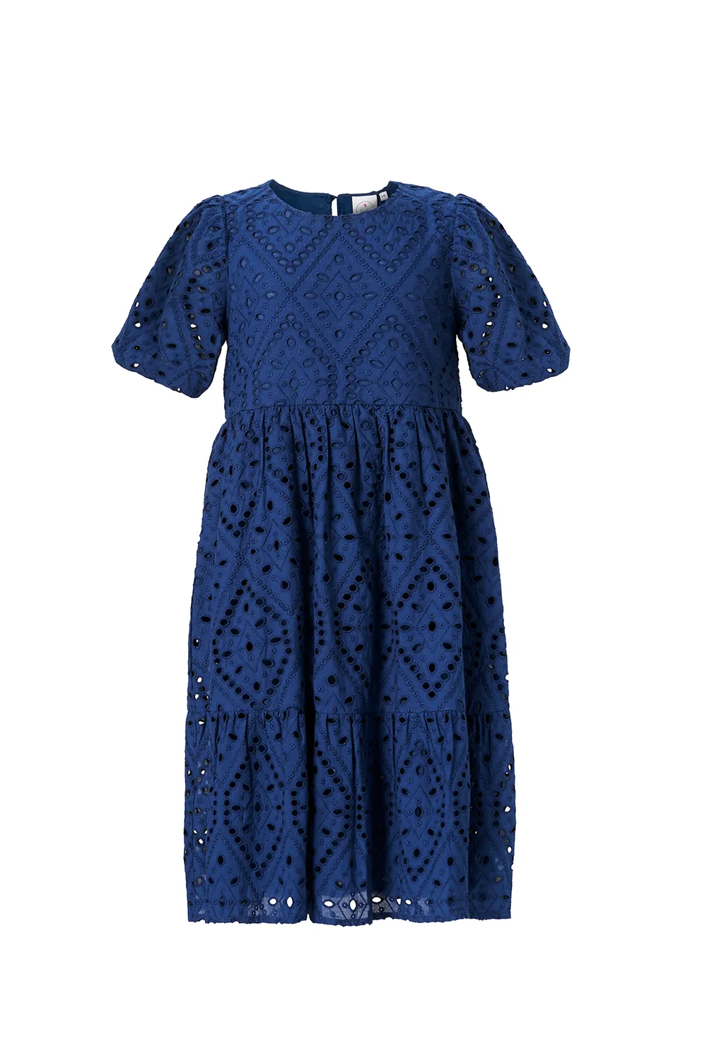 Kids Navy Broderie Anglaise Puff Sleeve Dress