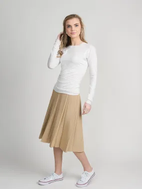 KNIT PLEATED SKIRT (27")-TAN