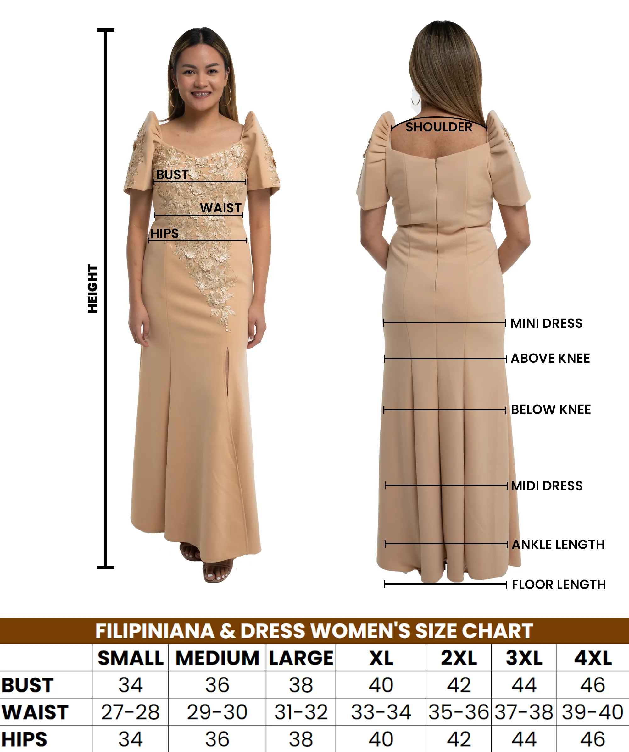 Lace Beige Premium Barong Midi Dress - Romina - JN25