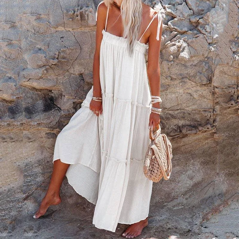 Ladies String Tie Flounce Sleeveless Dress 2158