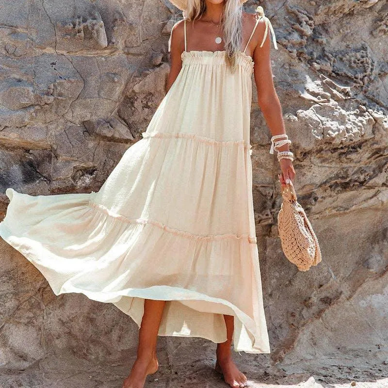 Ladies String Tie Flounce Sleeveless Dress 2158