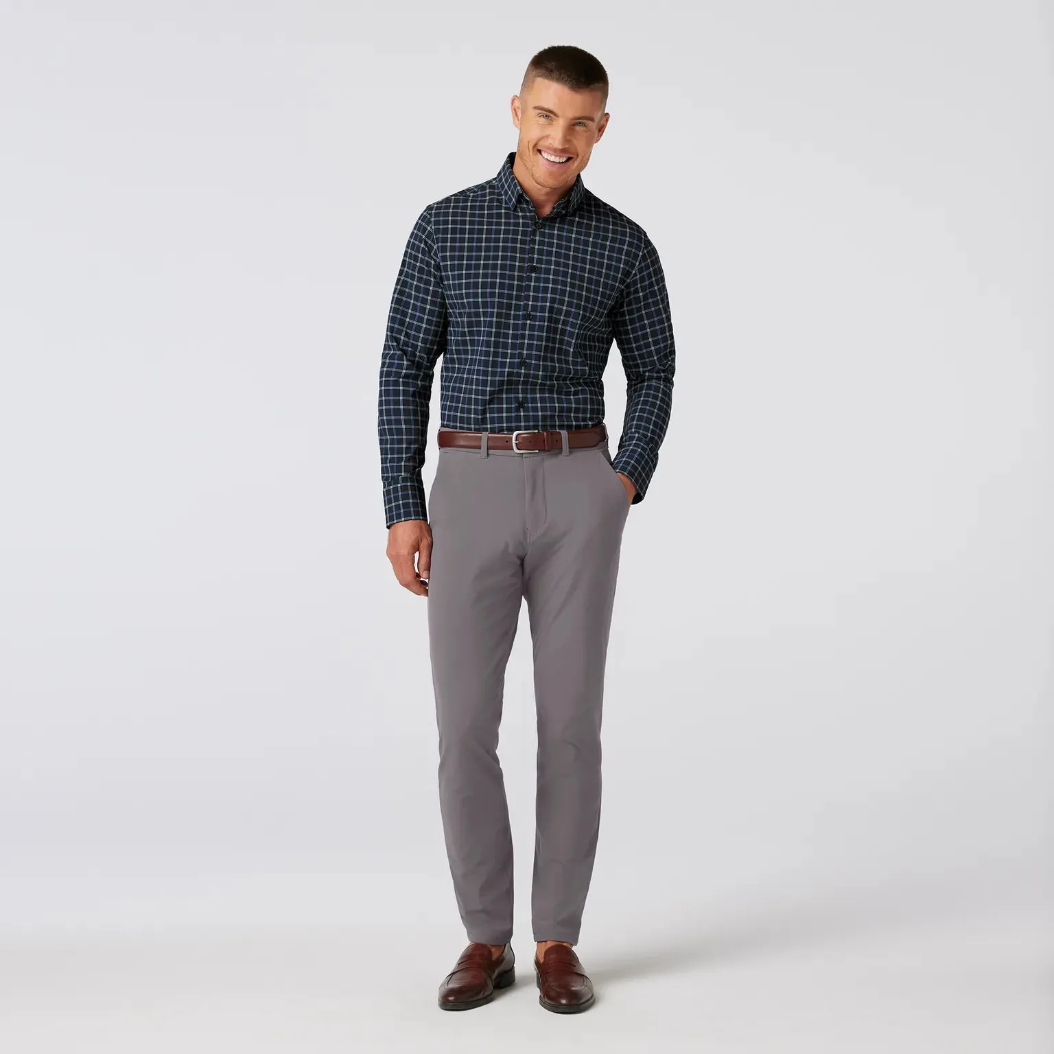 Leeward Dress Shirt in Navy Stewart Plaid by Mizzen Main