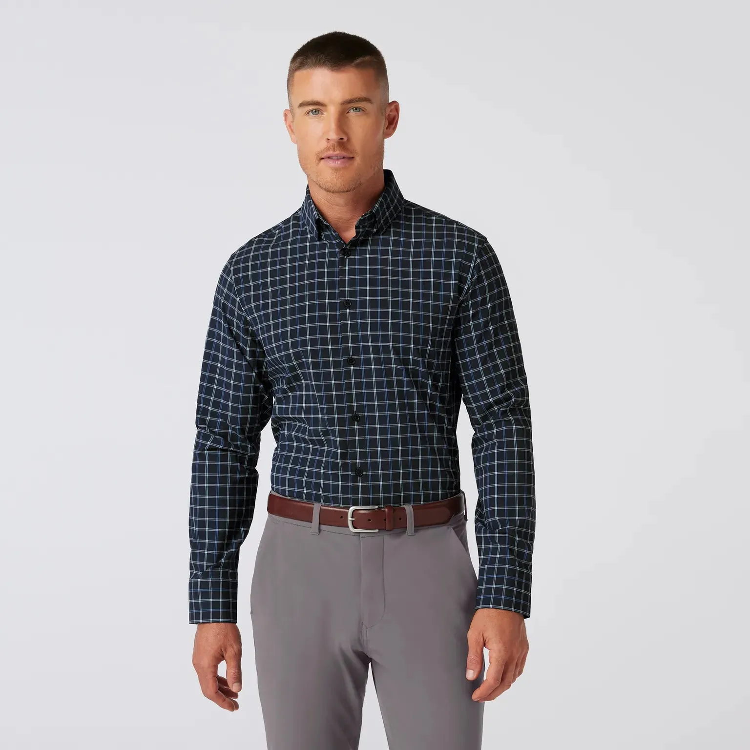 Leeward Dress Shirt in Navy Stewart Plaid by Mizzen Main