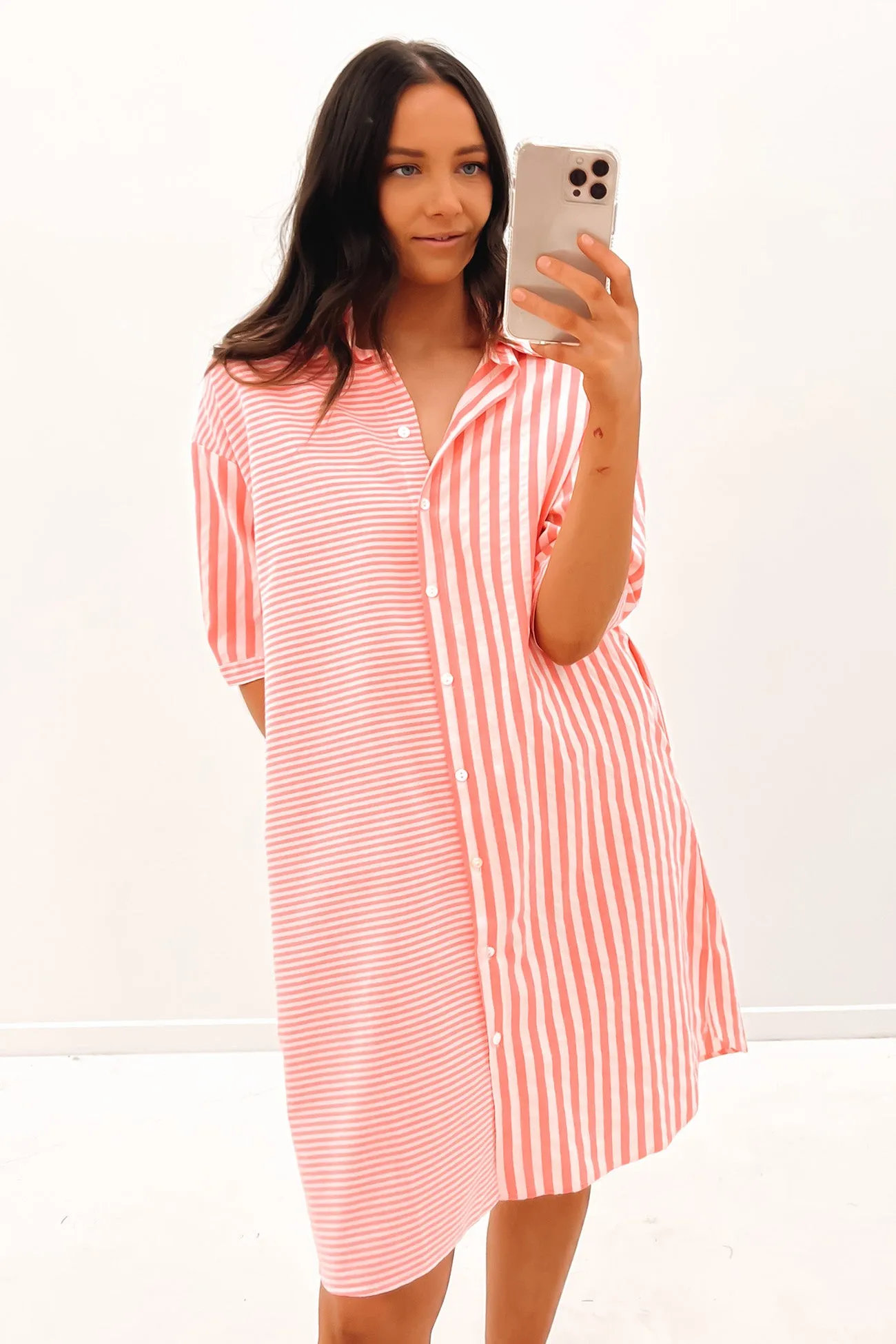 Lennox Shirt Dress Coral Stripe