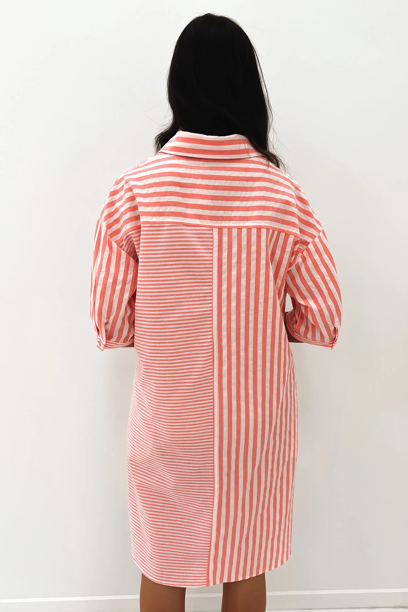 Lennox Shirt Dress Coral Stripe