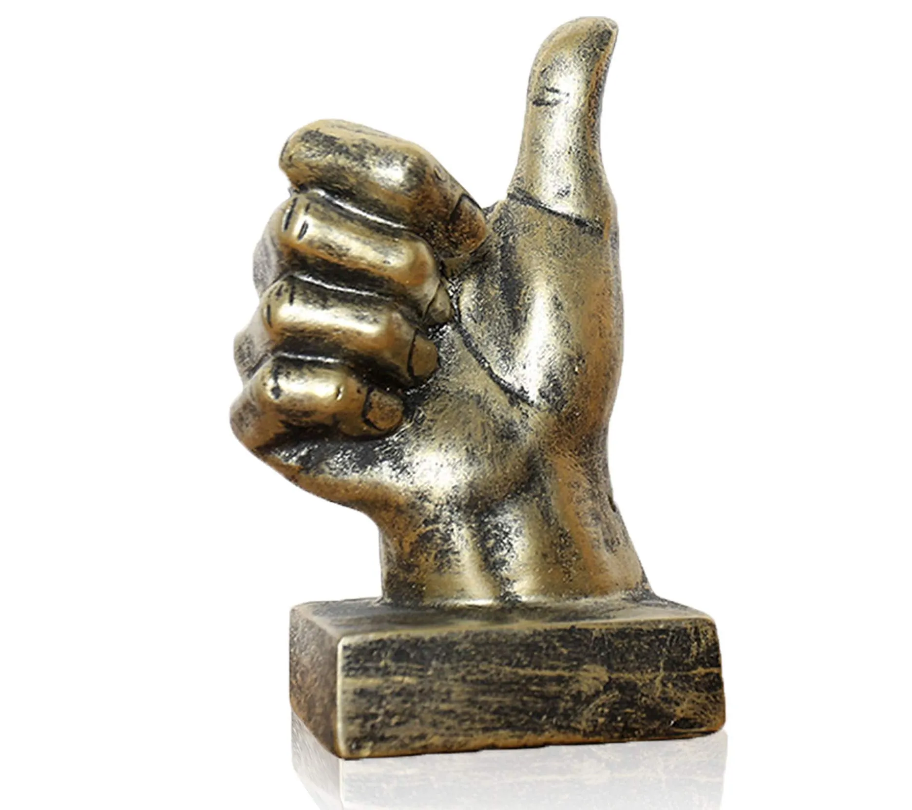 Lependor Golden Polyresin Hand Gesture Desk Statues Finger Sculpture Decor - Golden Thumbs up Sculpture