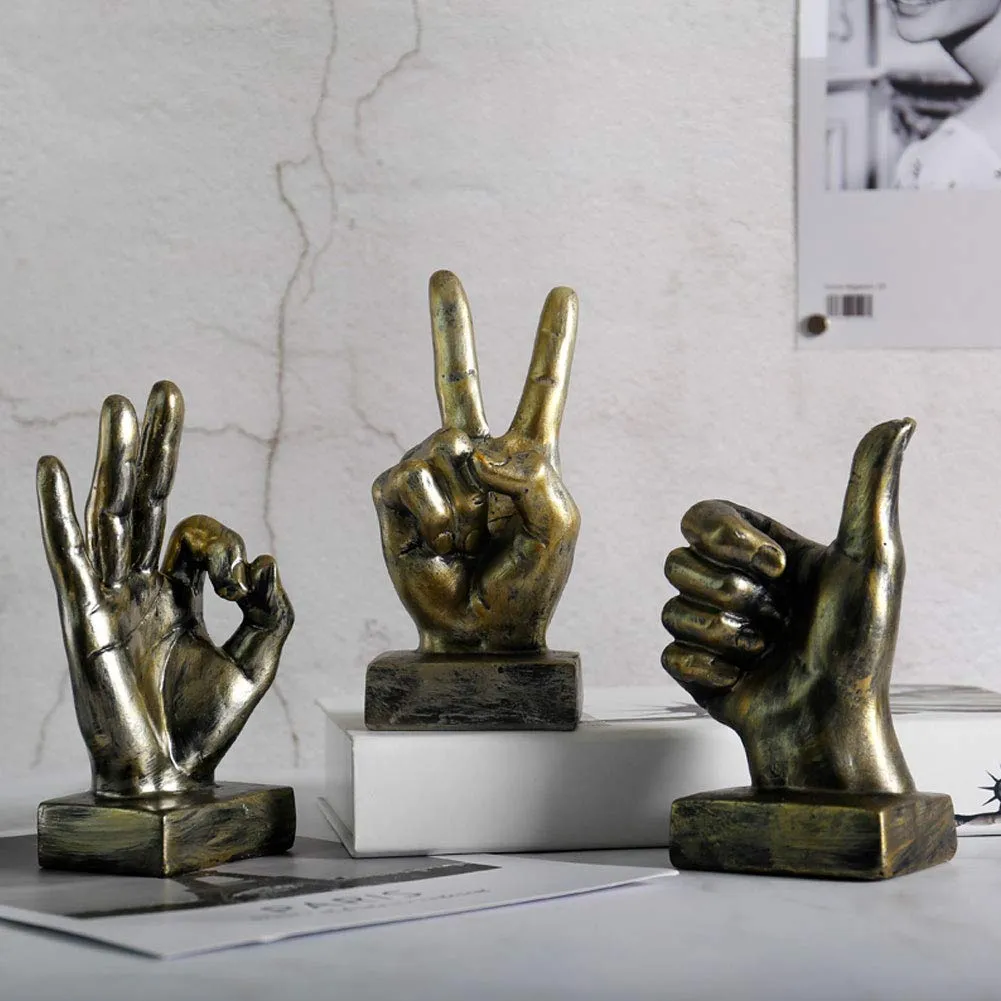 Lependor Golden Polyresin Hand Gesture Desk Statues Finger Sculpture Decor - Golden Thumbs up Sculpture