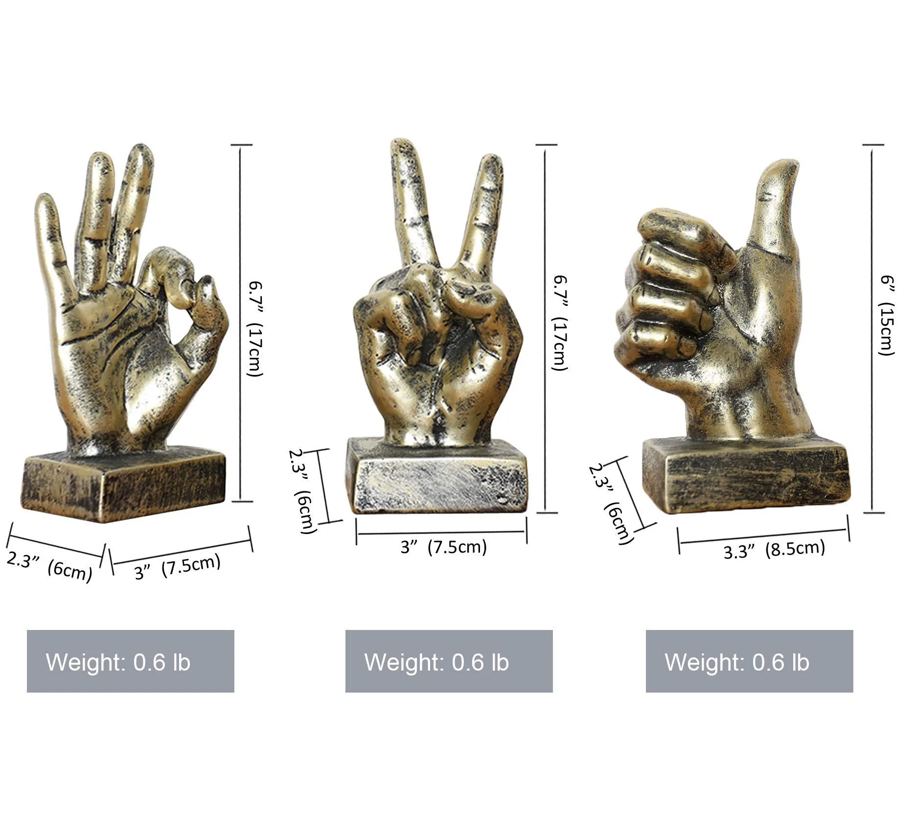 Lependor Golden Polyresin Hand Gesture Desk Statues Finger Sculpture Decor - Golden Thumbs up Sculpture