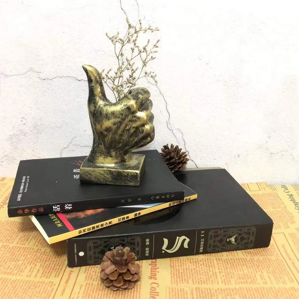 Lependor Golden Polyresin Hand Gesture Desk Statues Finger Sculpture Decor - Golden Thumbs up Sculpture