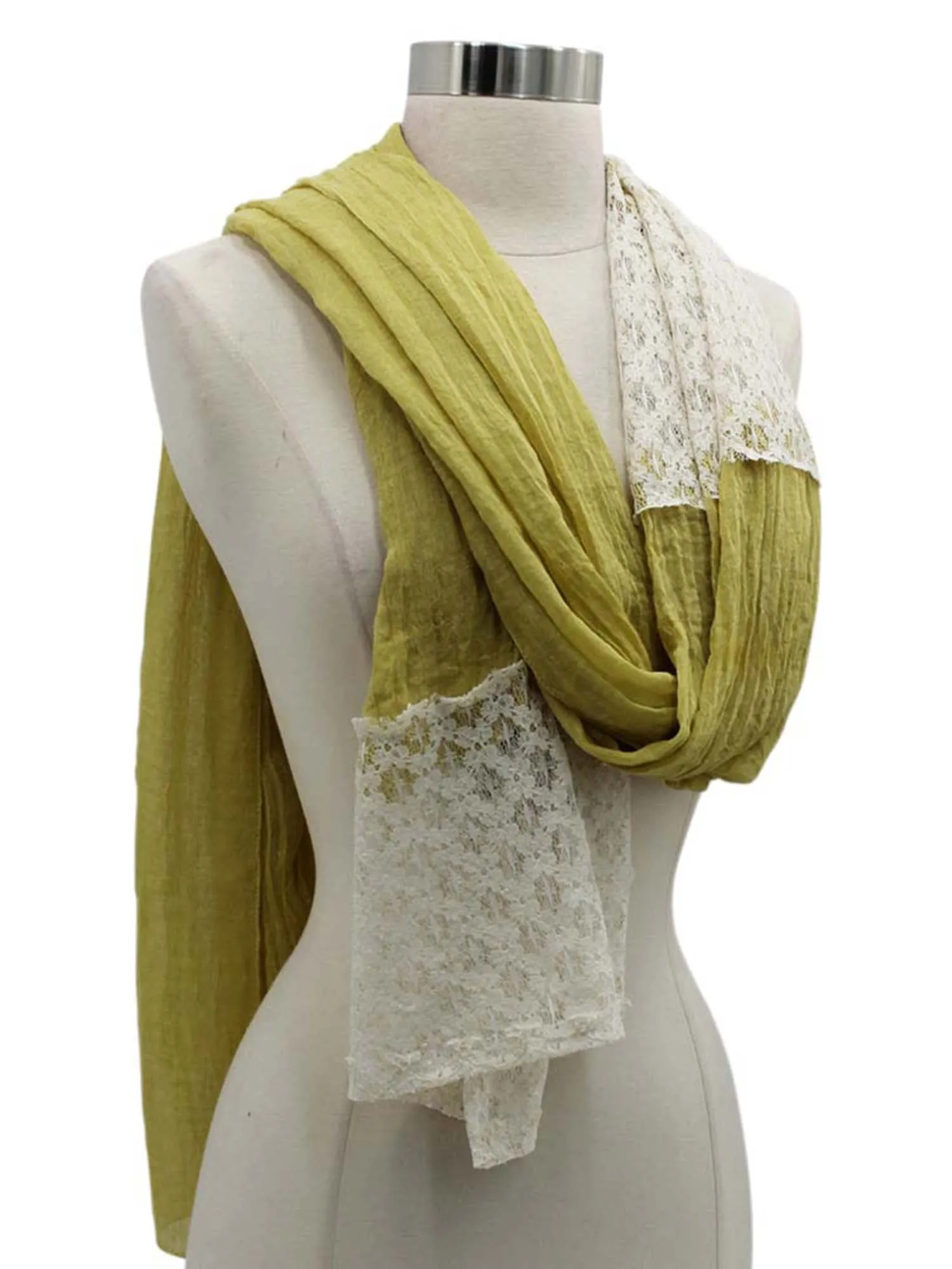 Lightweight Solid Gauze & Lace Scarf