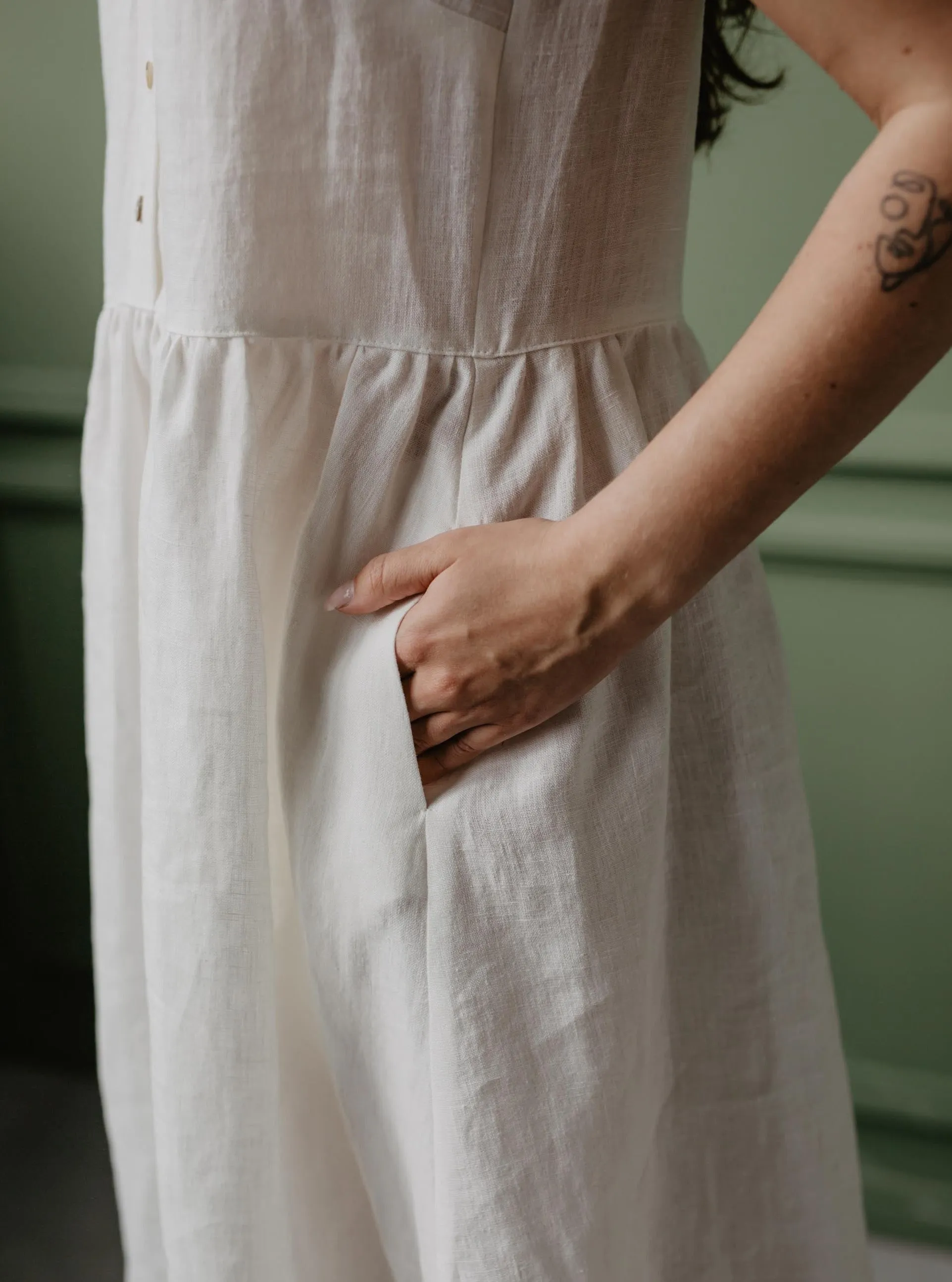 Linen sleeveless summer dress HAZEL - White