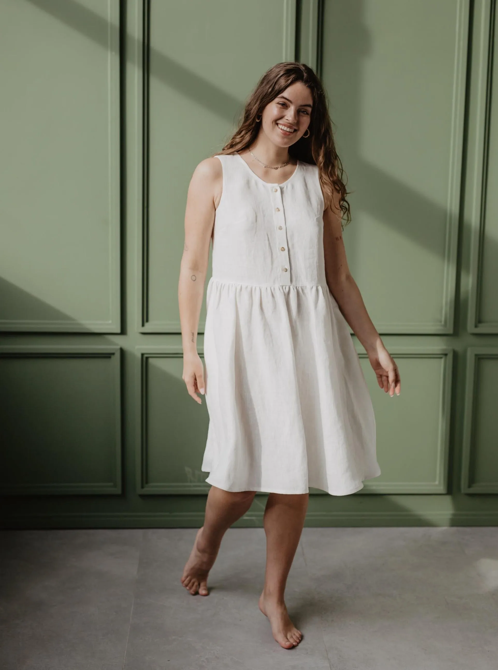 Linen sleeveless summer dress HAZEL - White