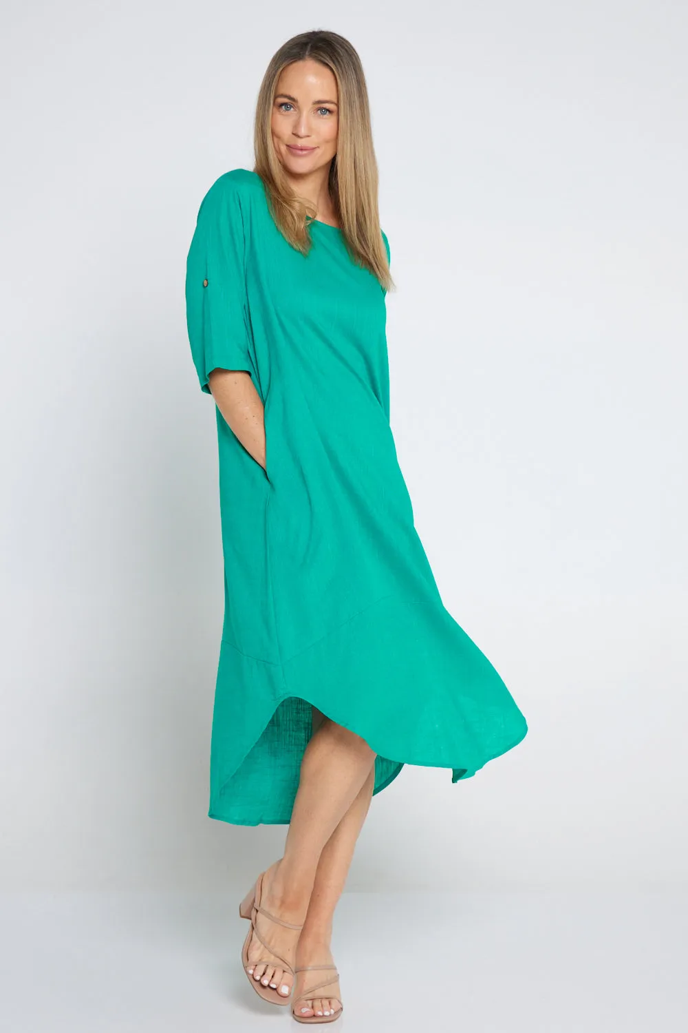 Liorra Linen Dress - Jade Green