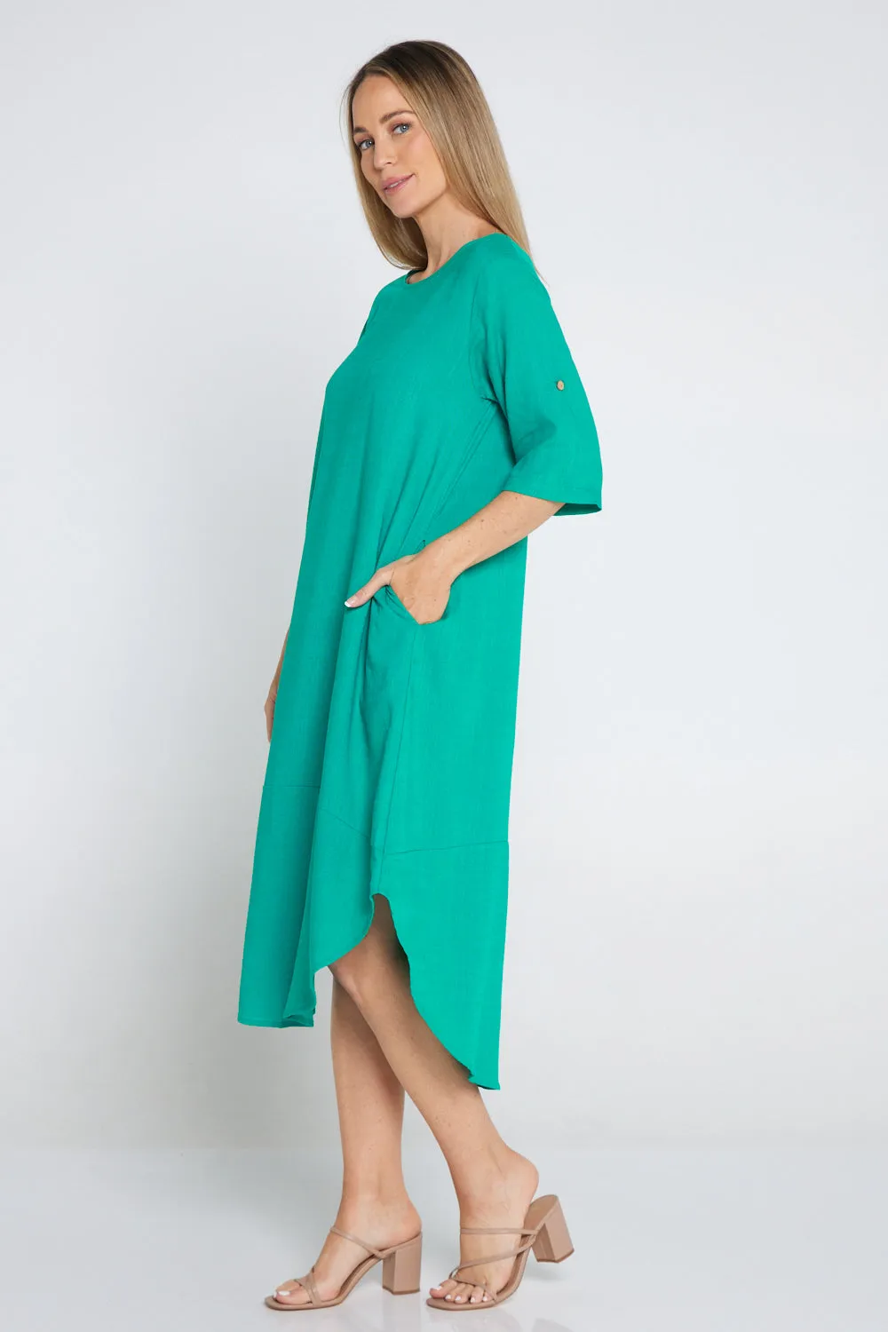 Liorra Linen Dress - Jade Green