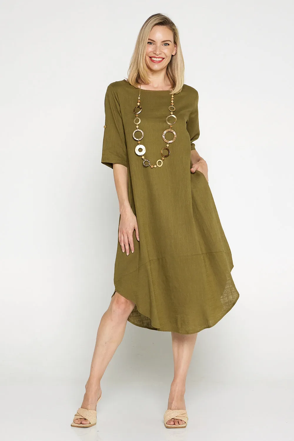 Liorra Linen Dress - Khaki