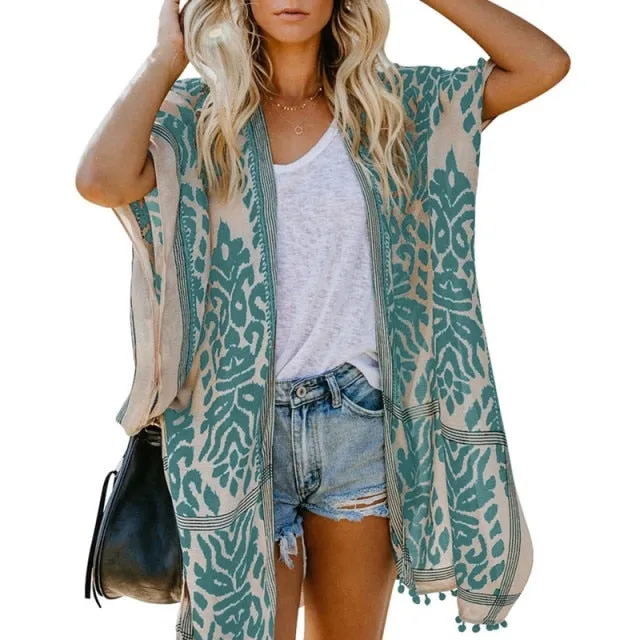 Long Open Front Cardigan | Printed Kimono | Women Summer Cover Up | Cardigan Outwear | Loose Outwear | Cardigan Tops | Open Front Blouse