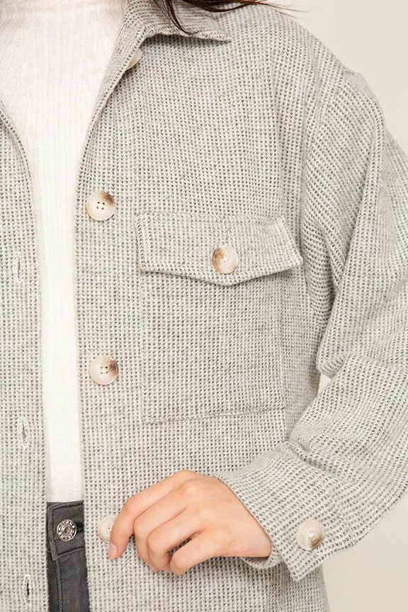 LONG SLEEVE BUTTON DOWN BRUSHED WAFFLE SHACKET